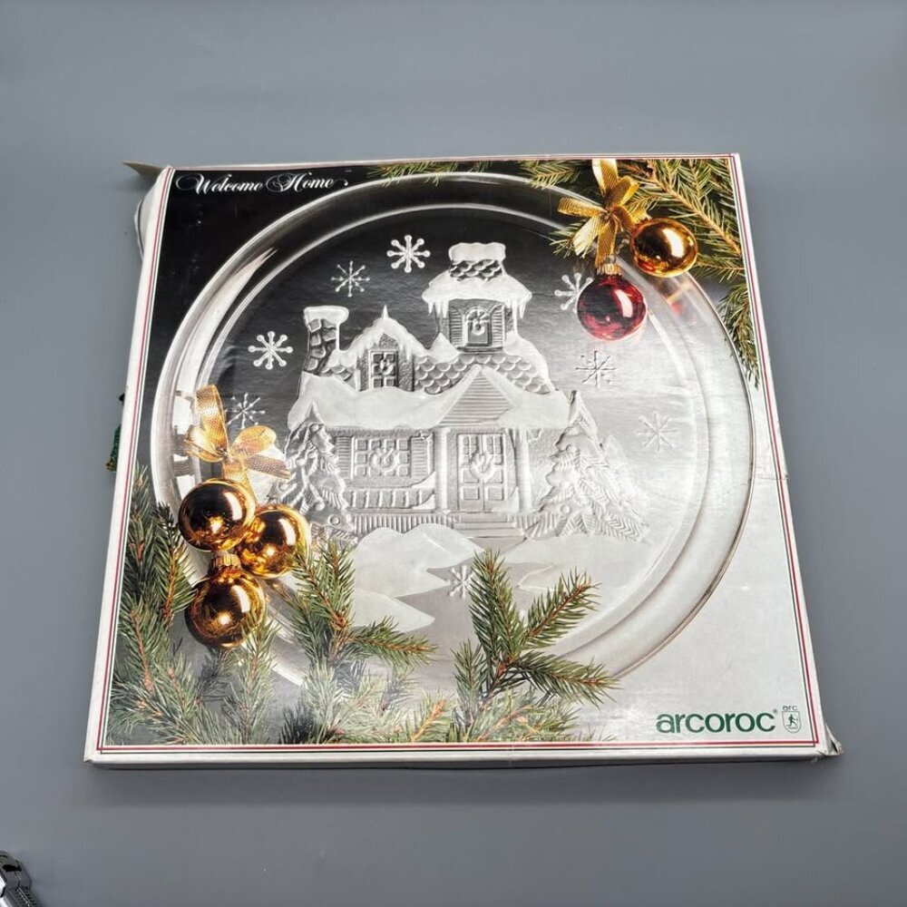 D'Arques Arcoroc France Crystal Glassware "Welcome Home" 13" Platter Christmas